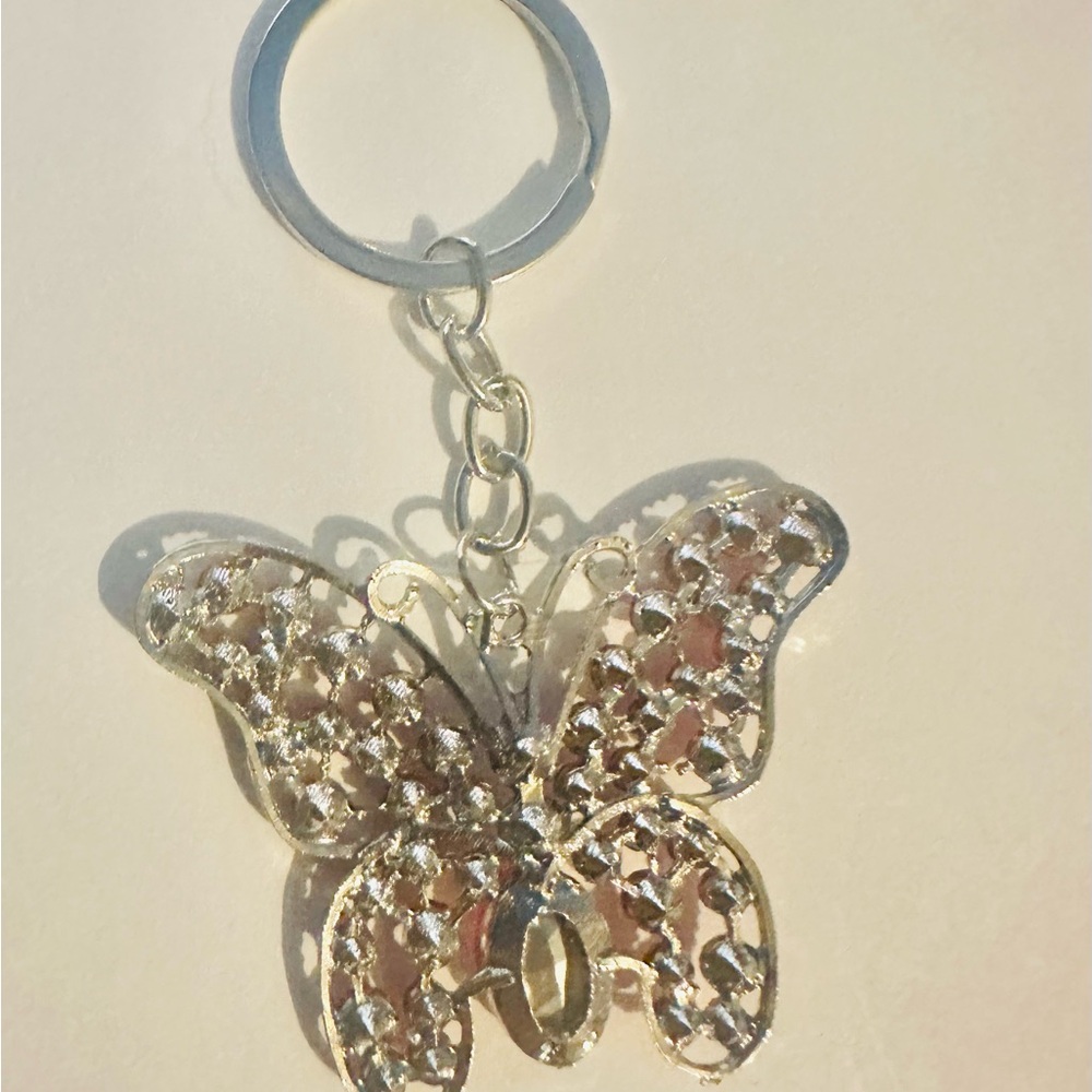 Elegant Pink Butterfly Bagcharm/Keychain Silver Tone - Picture 2 of 2